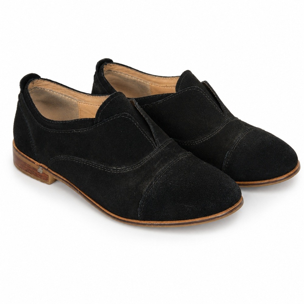 Steve Madden Catt Oxford Womens 6 Black Suede‎ Excellent Slip On Cap Toe Loafer